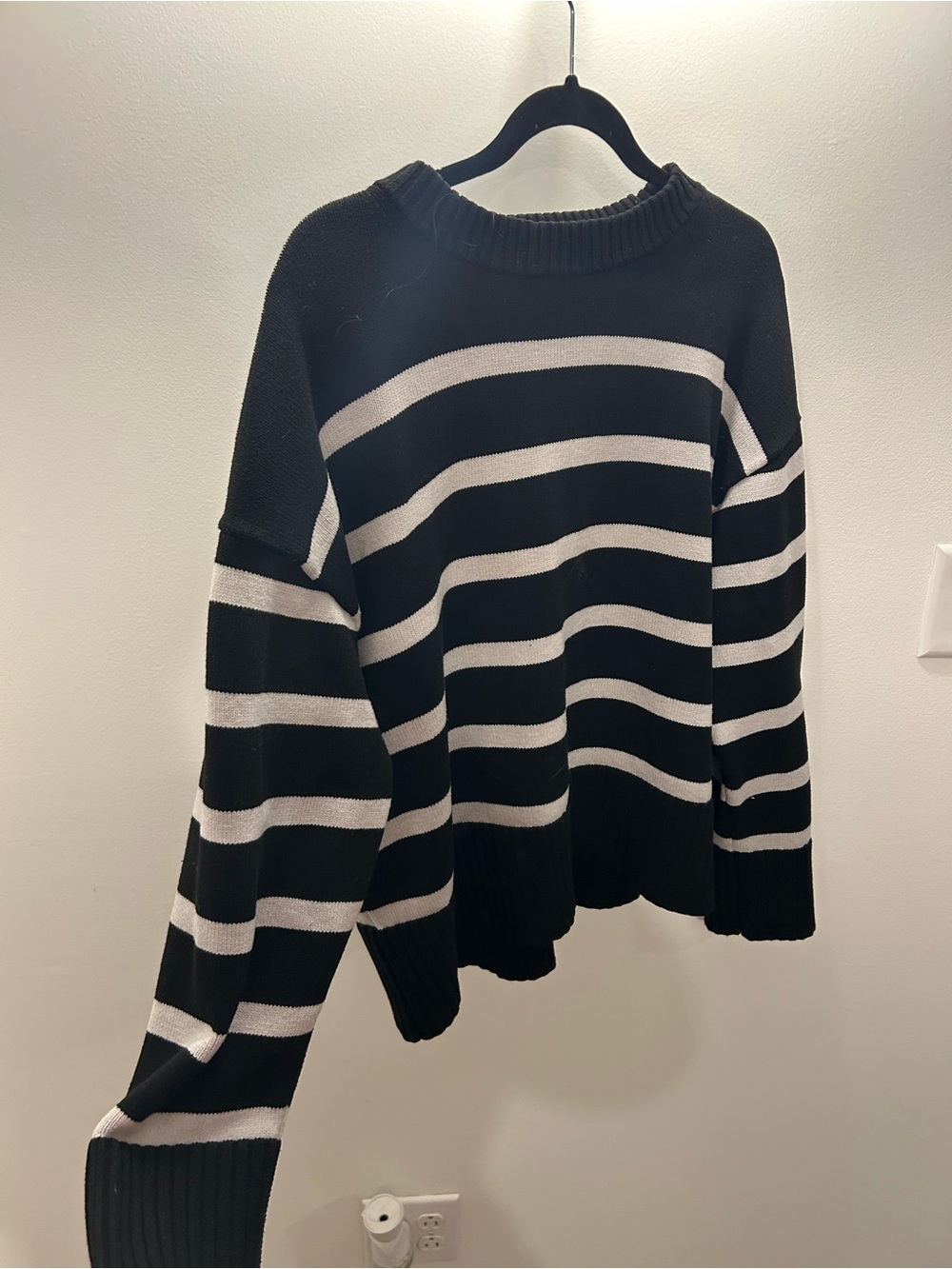 H&M Black & White Striped Crewneck Sweater